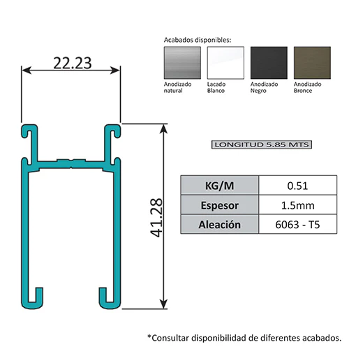 Hoja Lateral Ventana VC . Espesor 1.52 Mm Largo 5.85 Mts. Acabado Anodizado Bronce 15 Micron VC104 - Image 2