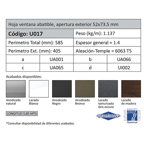 Hoja Ventana Abatible 52X65 Mm Apertura Exterior. Espesor 1.4 Mm. Largo 5.85 Mts. Acabado Lacado Bla - Image 2
