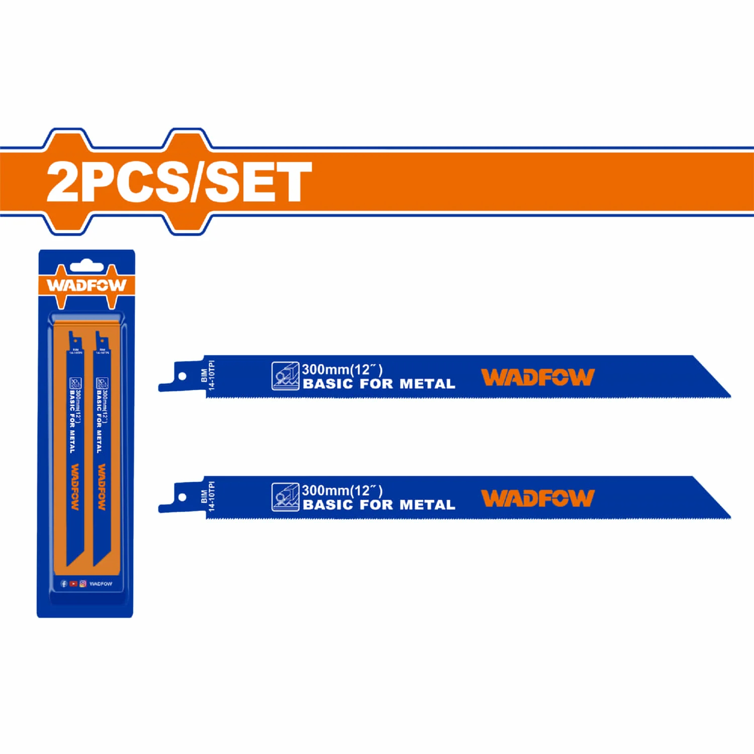Hojas De Sierra Sable Para Metal. 300Mm(12") 14TPI-BIM-Fresado. Set De 2 Piezas.