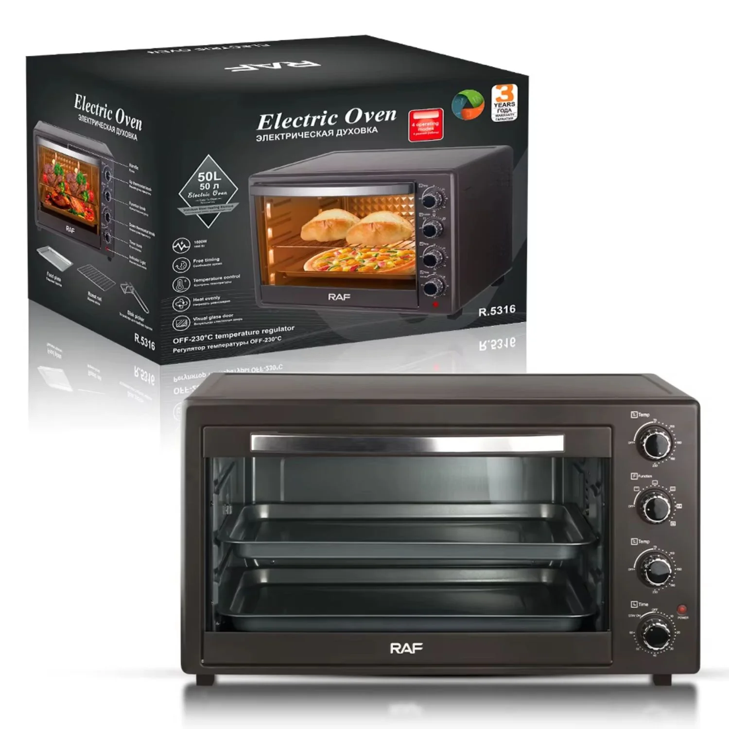Horno Eléctrico 38L 1500W, Puerta De Vidrio, 3 Modos, Calor Uniforme, Control Temperatura. Horno Tostador - Image 2