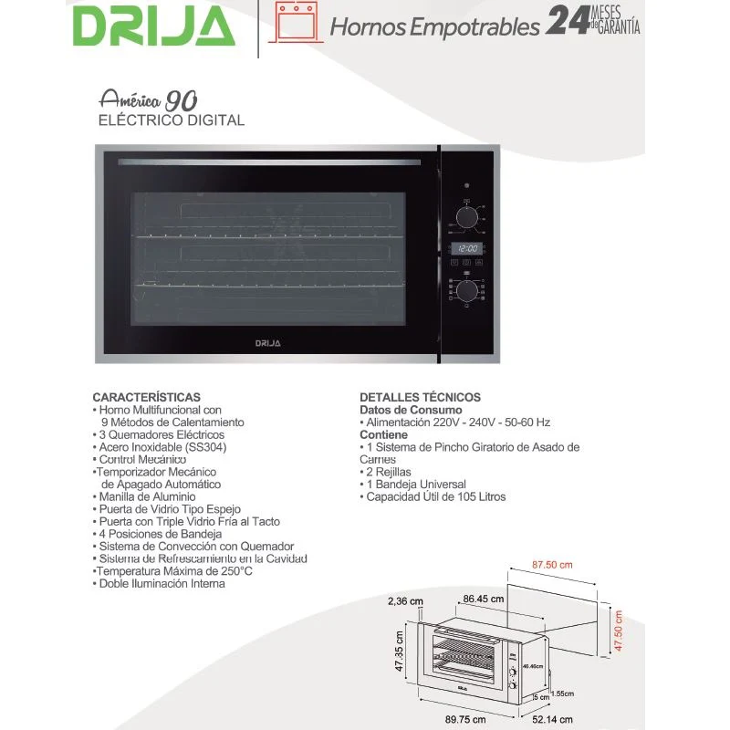 Horno Empotrable Eléctrico Digital America 90. - Image 2