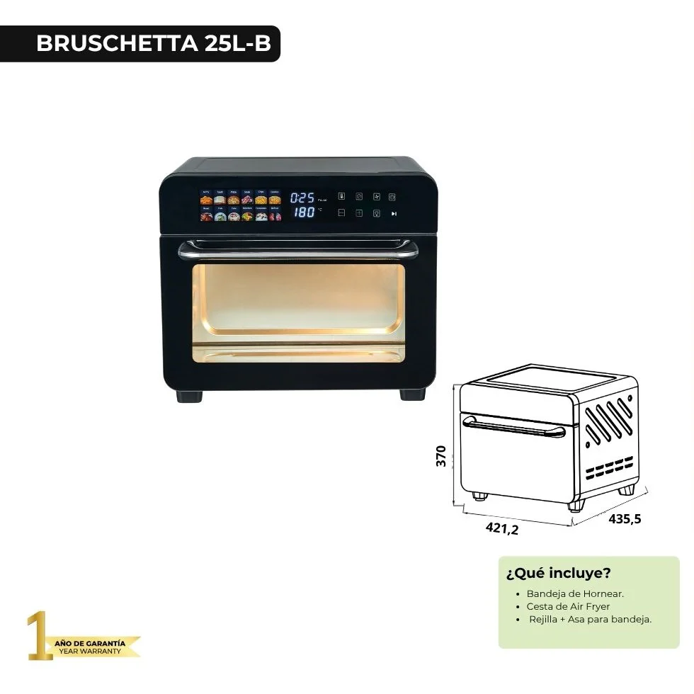 Horno Eléctrico Y Freidora De Aire De 25 Litros Con 12 Funciones. Color Negro, Modelo Bruschetta Drija - Image 2