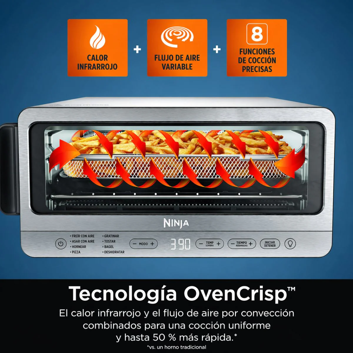 Horno Tostador Con Air Fryer Ninja Flip Ovencrisp. Freidora De Aire Y Horno Eléctrico Multifuncional 8 En 1. - Image 2