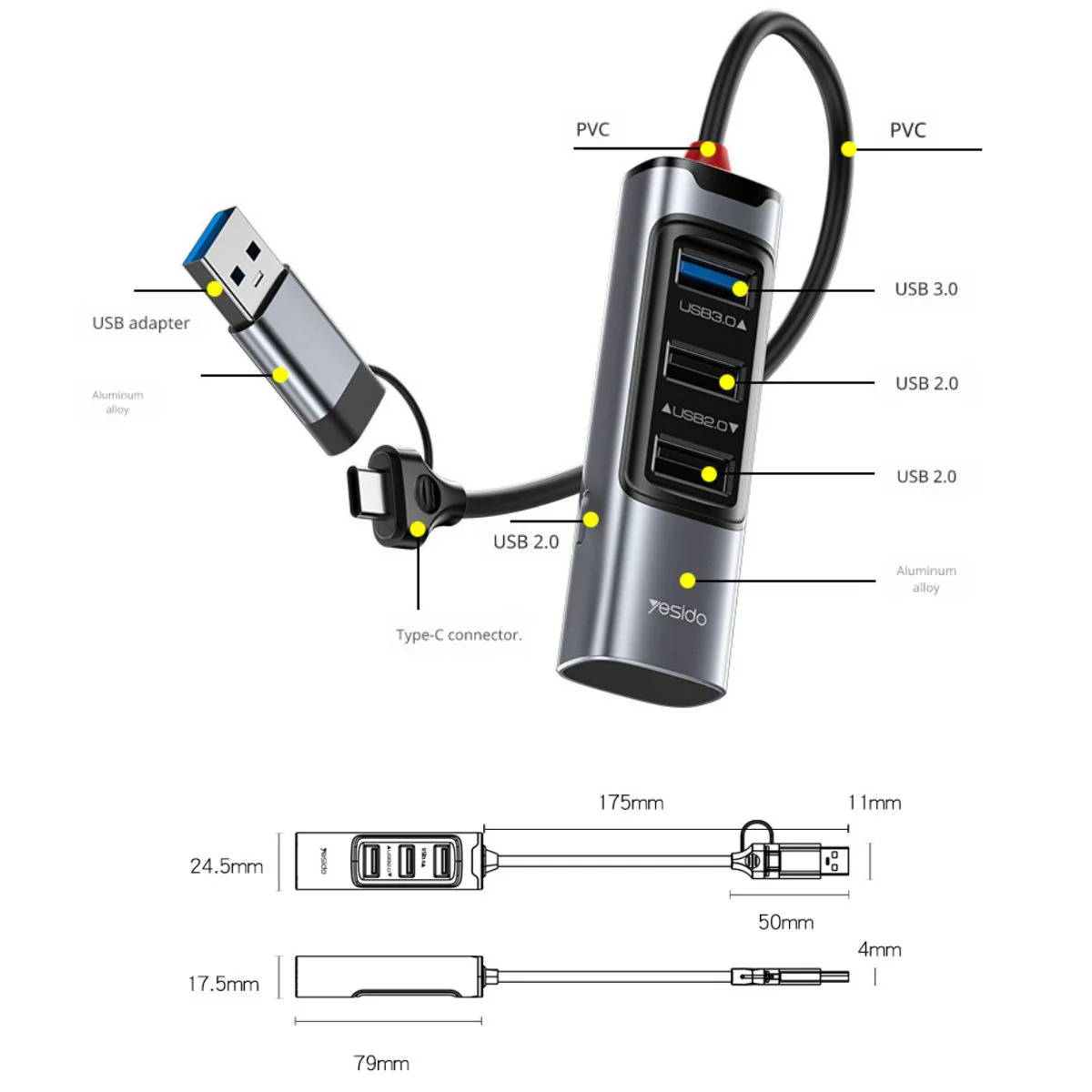 Hub USB 6 En 1 Multifuncional. Adaptador De Alta Velocidad Con Puertos USB-C, 3.0 Y 2.0 - Image 5