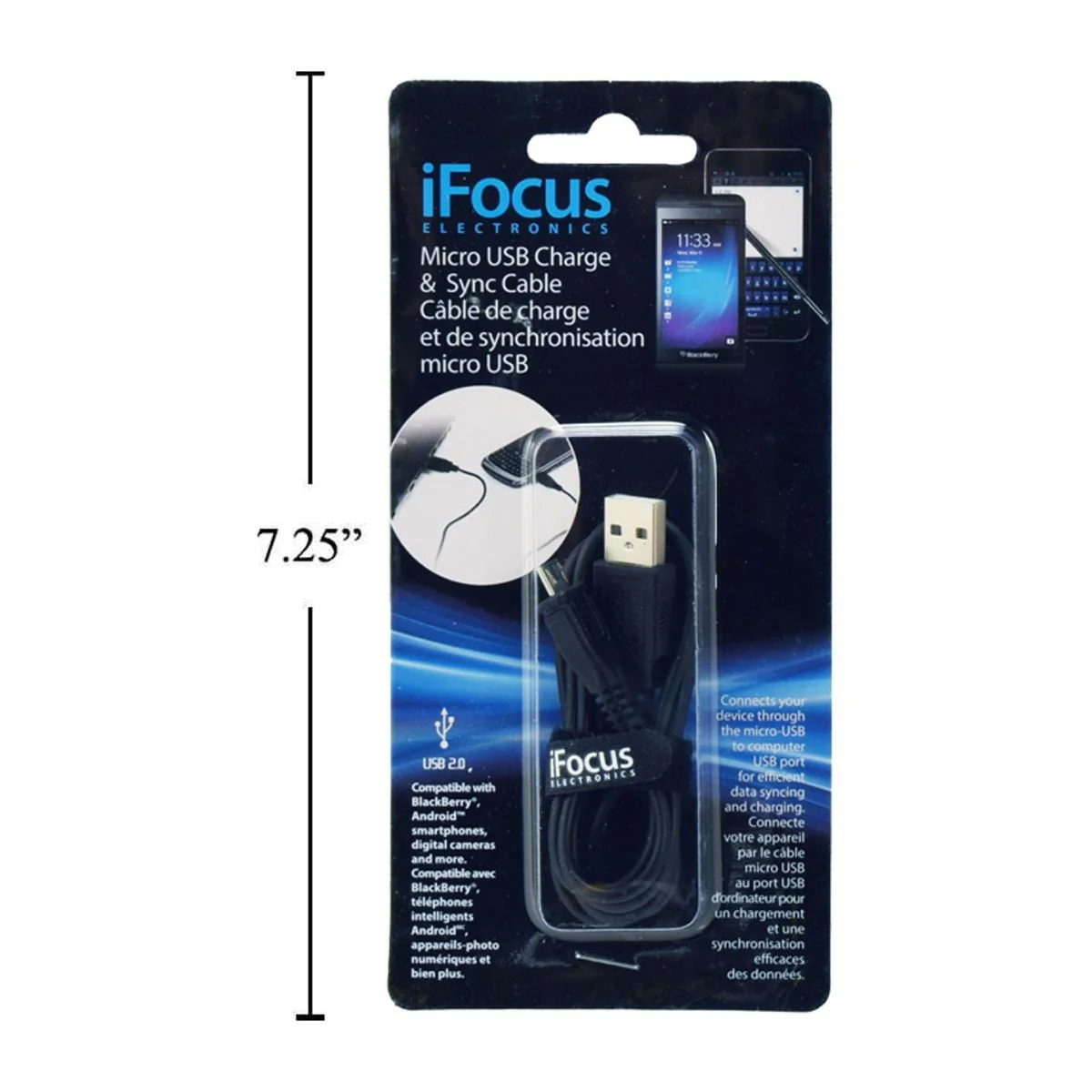 Ifocus, 1 M. Cable De Carga Y Sincronización Mirco Para Android / Blackberry, Blist Deslizante - Image 4