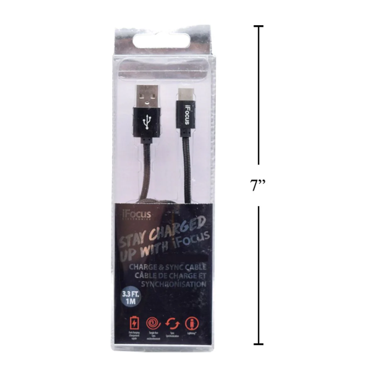 Ifocus, Cable De Carga Y Sincronización 1M Tipo C, Negro, Caja De Pvc + Bandeja (HZ) - Image 3