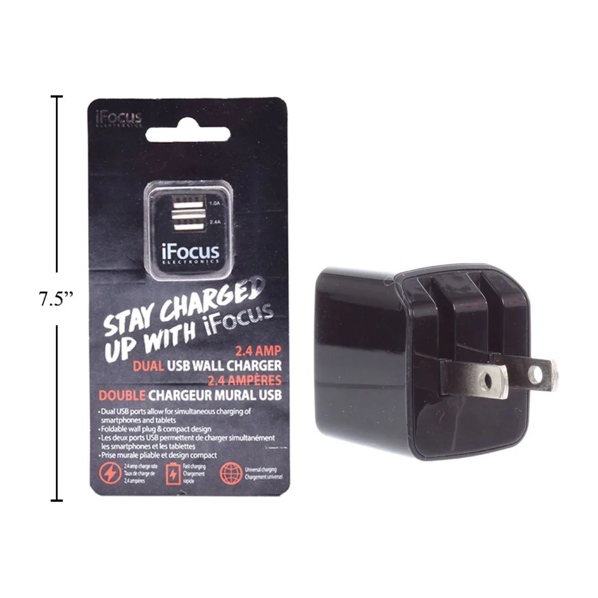 Ifocus, Cargador De Pared USB De Doble Puerto, 5V / 2.4A, Negro, B / C - Image 4