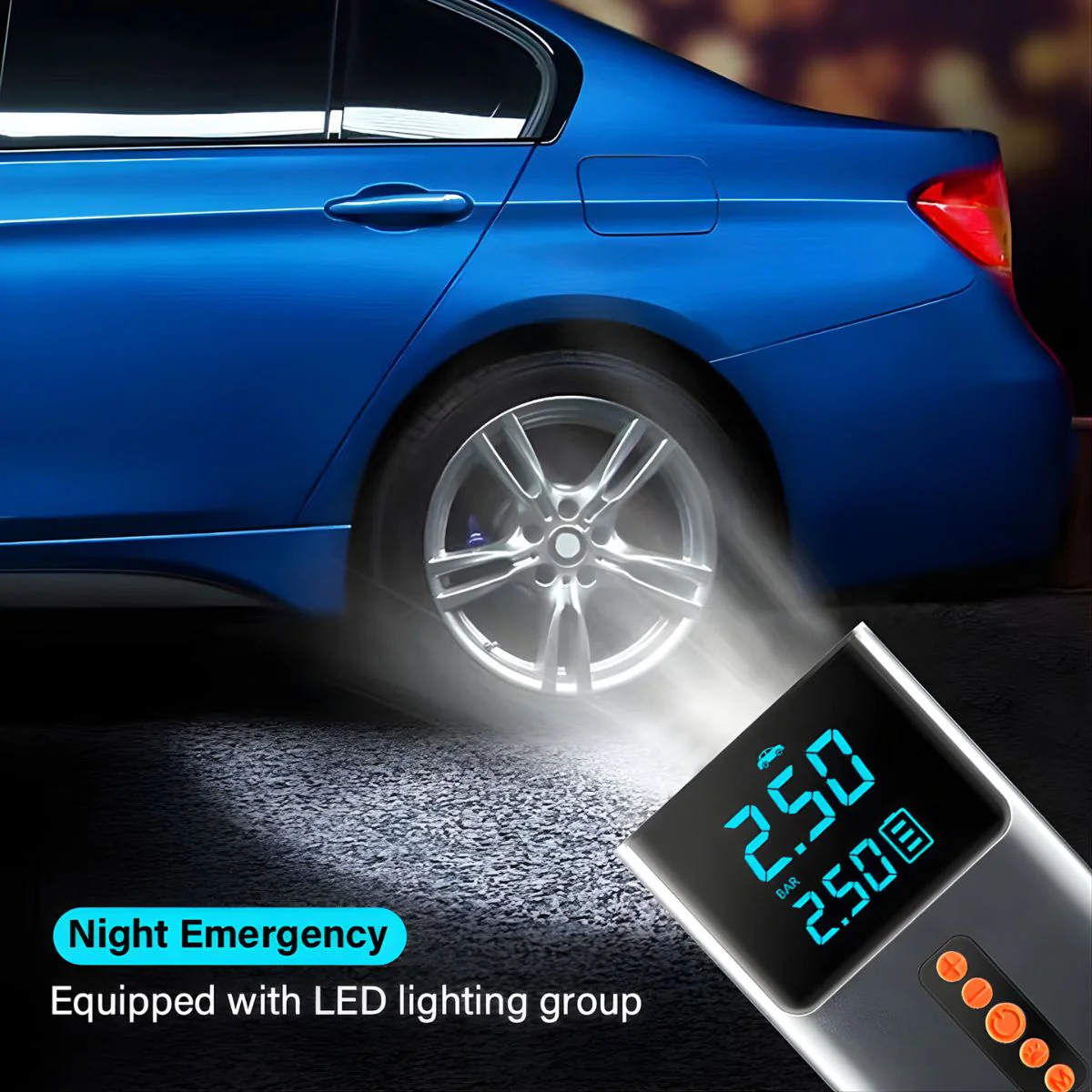 Inflador De Aire Portátil Digital Inalámbrico 150PSI Con Pantalla LCD Y Luz LED. Inflador De Llantas Para Autos, Motos Y Bicicletas. - Image 3