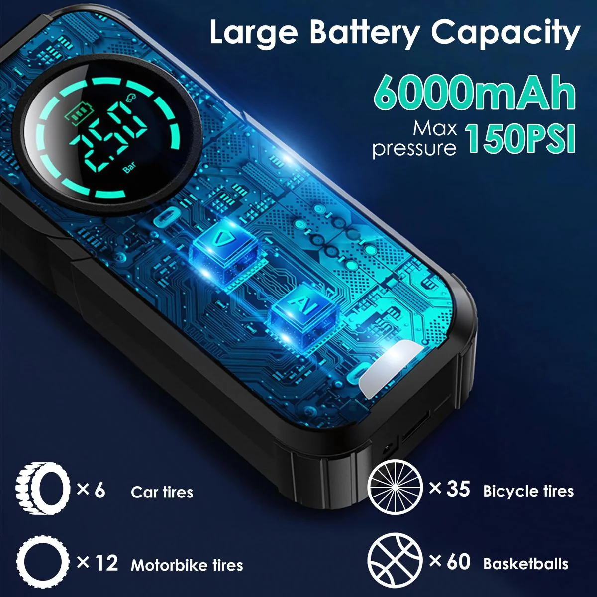 Jumper Con Inflador De Llantas Digital Portátil. 6000Mah. Compresor De Neumáticos 12V - Image 3