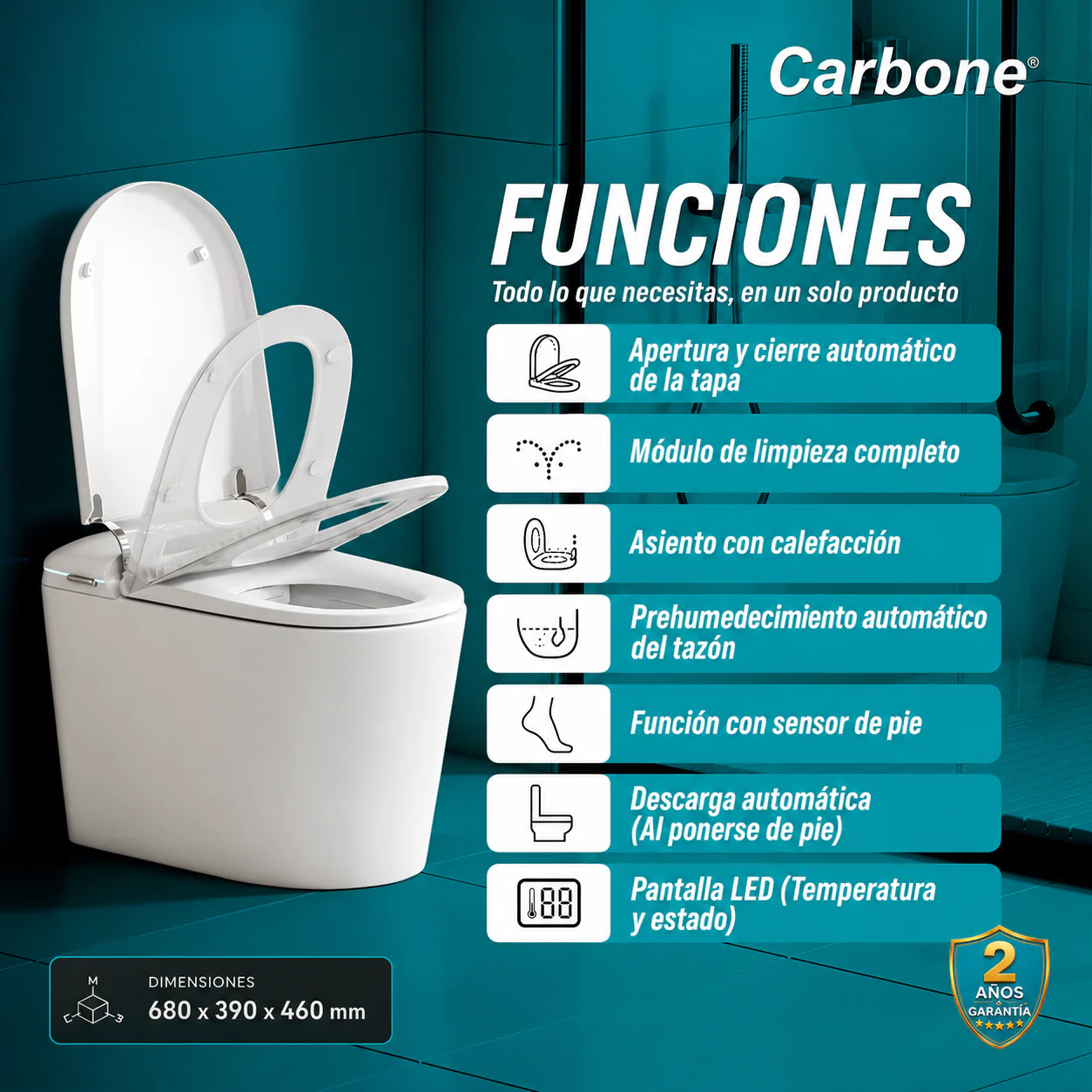 Inodoro Inteligente Pro Smart Toilet One Piece Con Bidet Eléctrico 110V/60Hz Manual Y Control Remoto Multifunción Diseño Premium Alta Calidad 680X390x460mm - Image 4