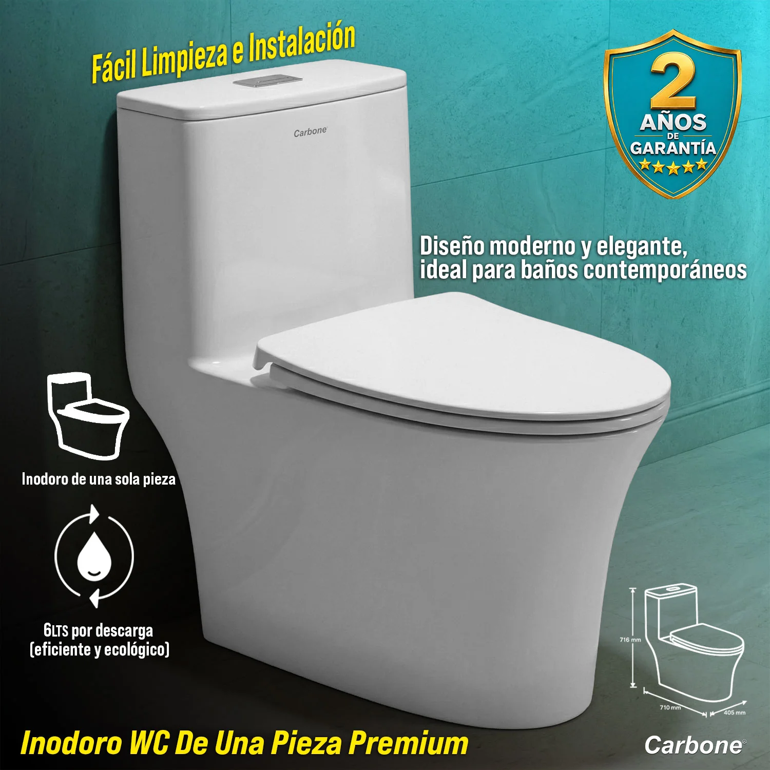 Inodoro WC De Una Pieza Premium Diseño Moderno Minimalista, Alta Calidad Y Fácil Limpieza E Instalación