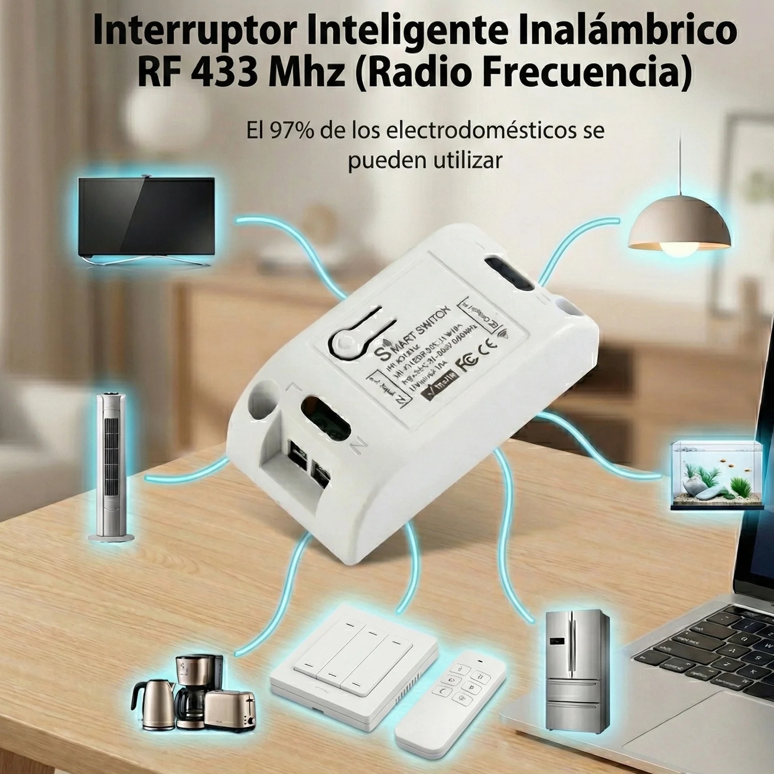 Interruptor Inteligente Inalámbrico RF 433 Mhz (Radio Frecuencia) Universal Control Remoto De Iluminación Y Aparatos Eléctricos 90-250 V - Image 3