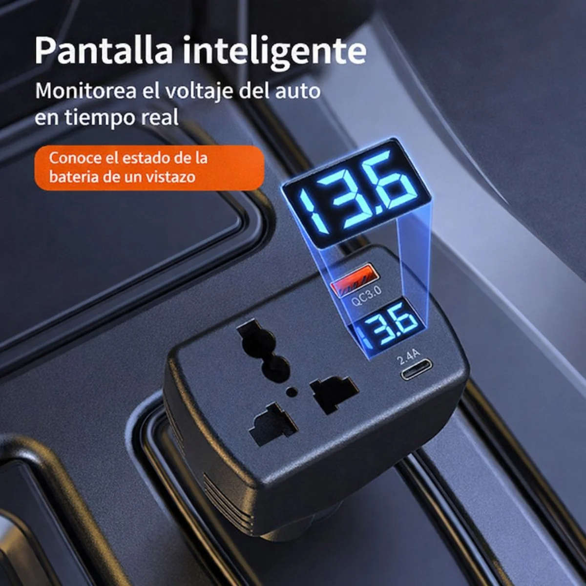 Inversor De Corriente Para Auto 150W 12V/24V A 110V/220V Con USB QC 3.0 Y USB-C, Pantalla LED Digital Y Protección Inteligente - Image 2