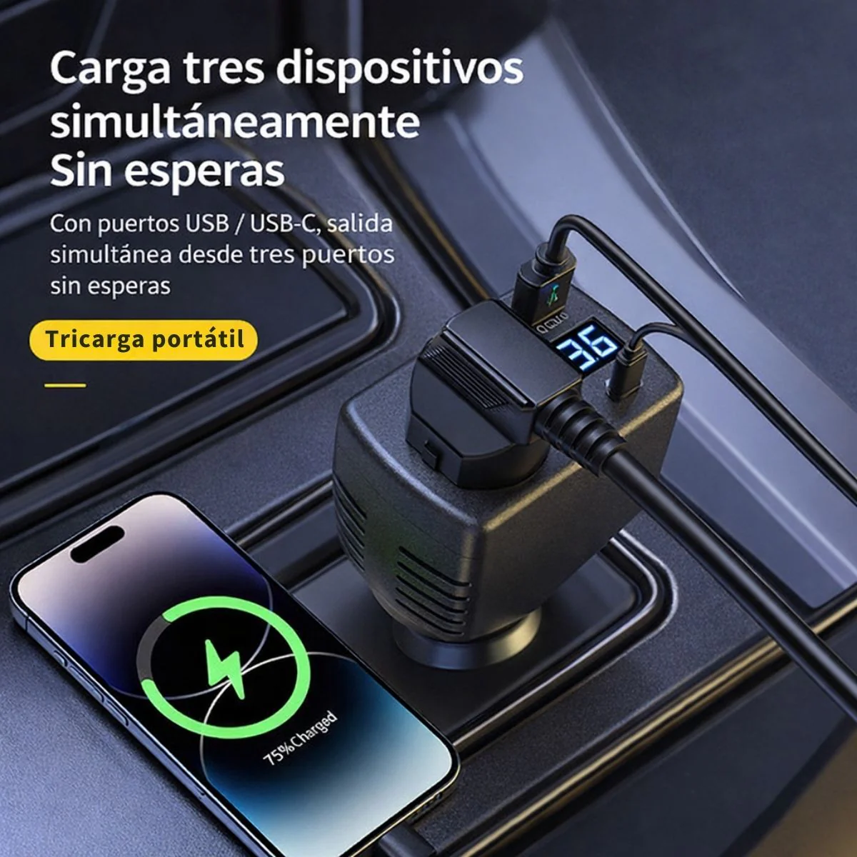 Inversor De Corriente Para Auto 150W 12V/24V A 110V/220V Con USB QC 3.0 Y USB-C, Pantalla LED Digital Y Protección Inteligente - Image 3