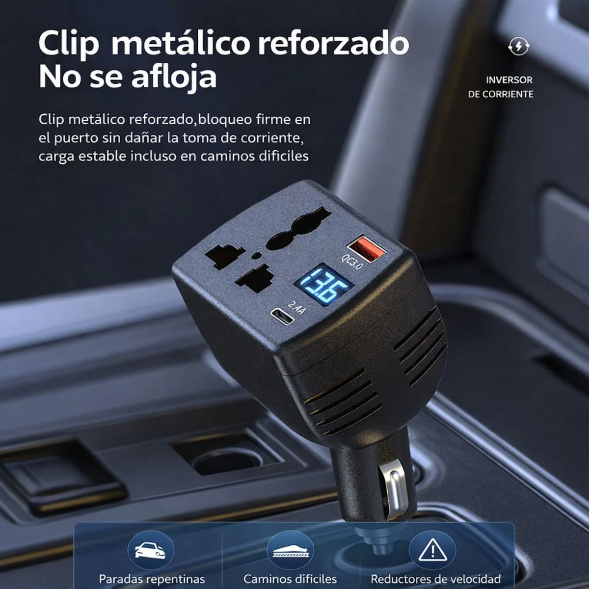Inversor De Corriente Para Auto 150W 12V/24V A 110V/220V Con USB QC 3.0 Y USB-C, Pantalla LED Digital Y Protección Inteligente - Image 4