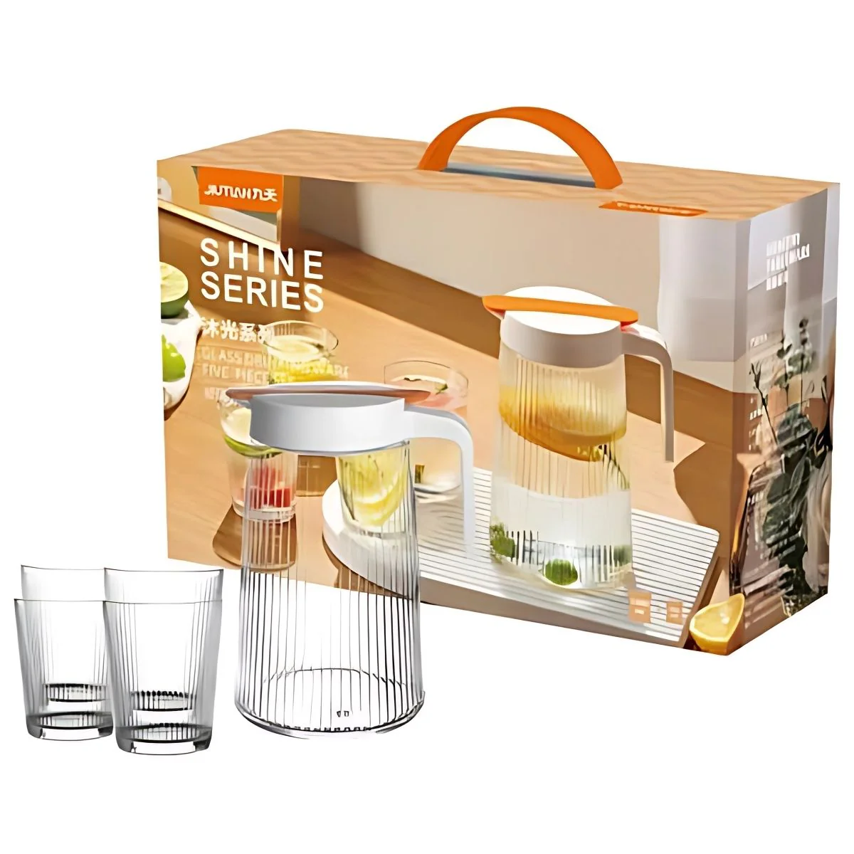 Jarra De Vidrio 1.4 L Con Tapa Antigoteo Y 4 Vasos De Vidrio (260 Ml).