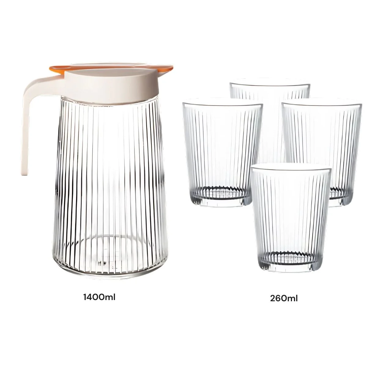 Jarra De Vidrio 1.4 L Con Tapa Antigoteo Y 4 Vasos De Vidrio (260 Ml). - Image 3