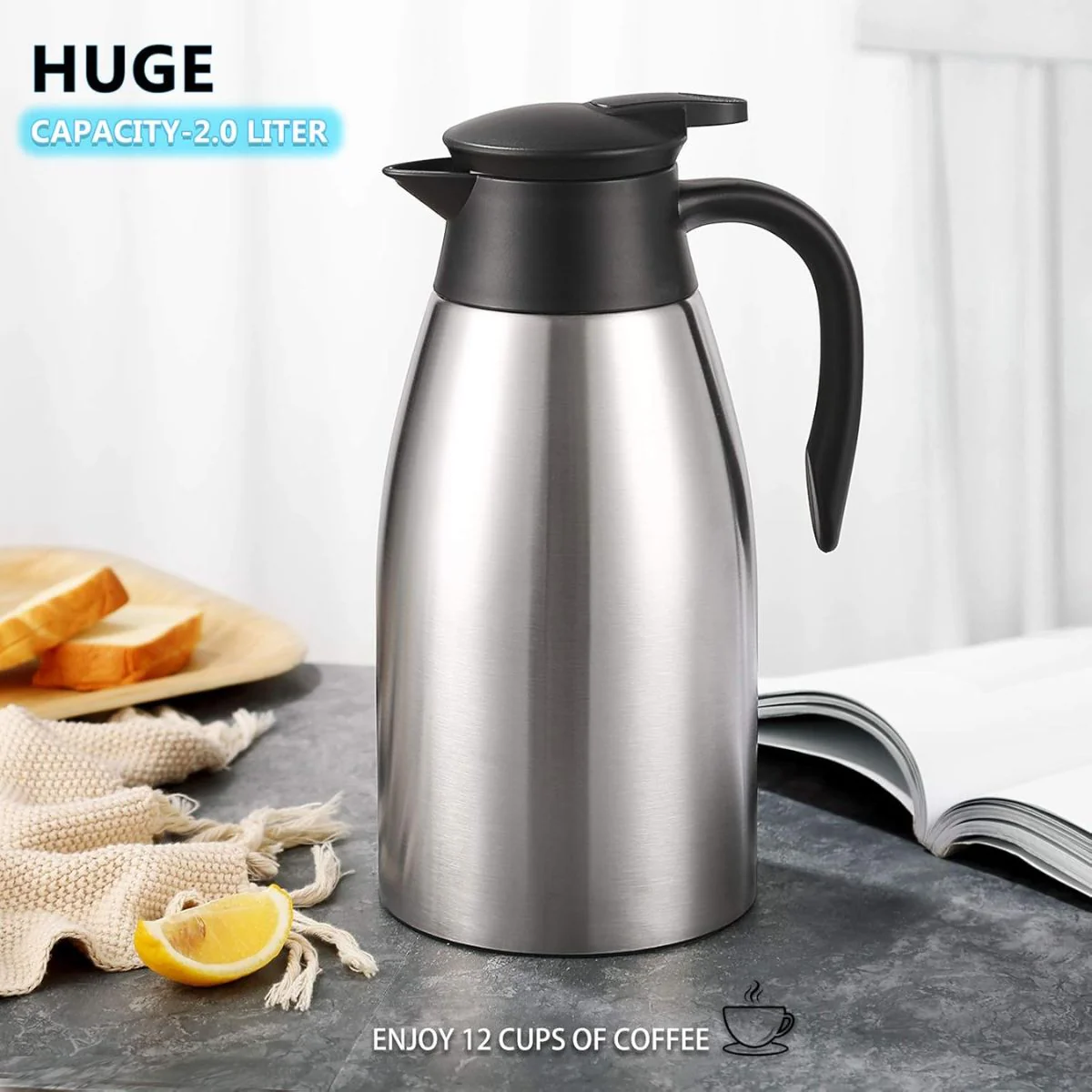 Jarra Térmica De Café 68Oz. (2Lts) Termo De Acero Inoxidable. Conserva Bebidas Calientes 12H Y Frías 24H. - Image 2