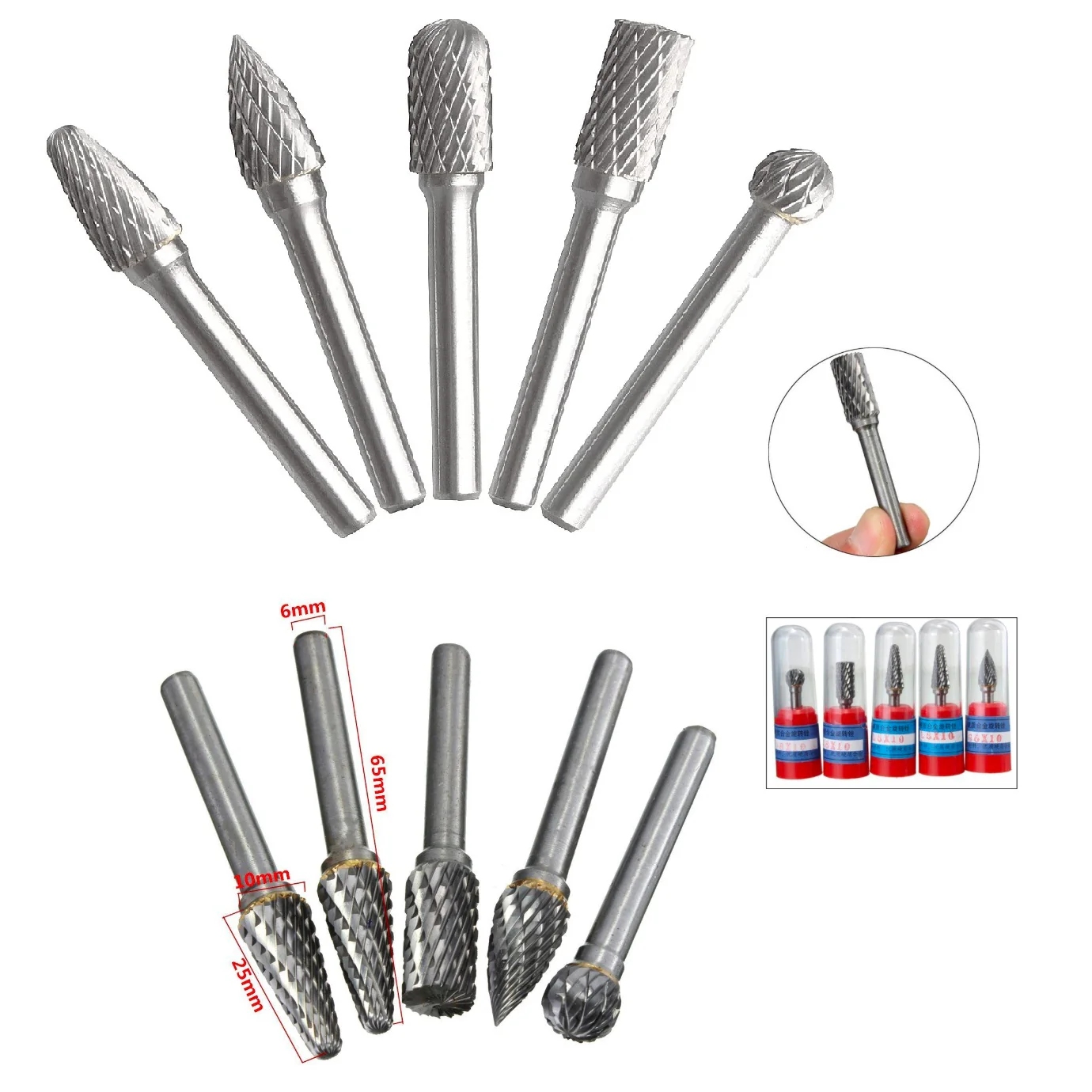 Juego 5 Fresas Limas Rotativas De Carburo De Tungsteno Vastago 6Mm Para Motortool, Dremel, Taladro. - Image 2