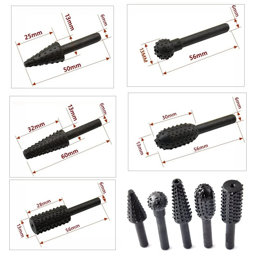 Juego 5 Fresas Limas Rotativas De Vastago 6Mm Para Motortool, Dremel O Taladro Para Madera. - Image 3