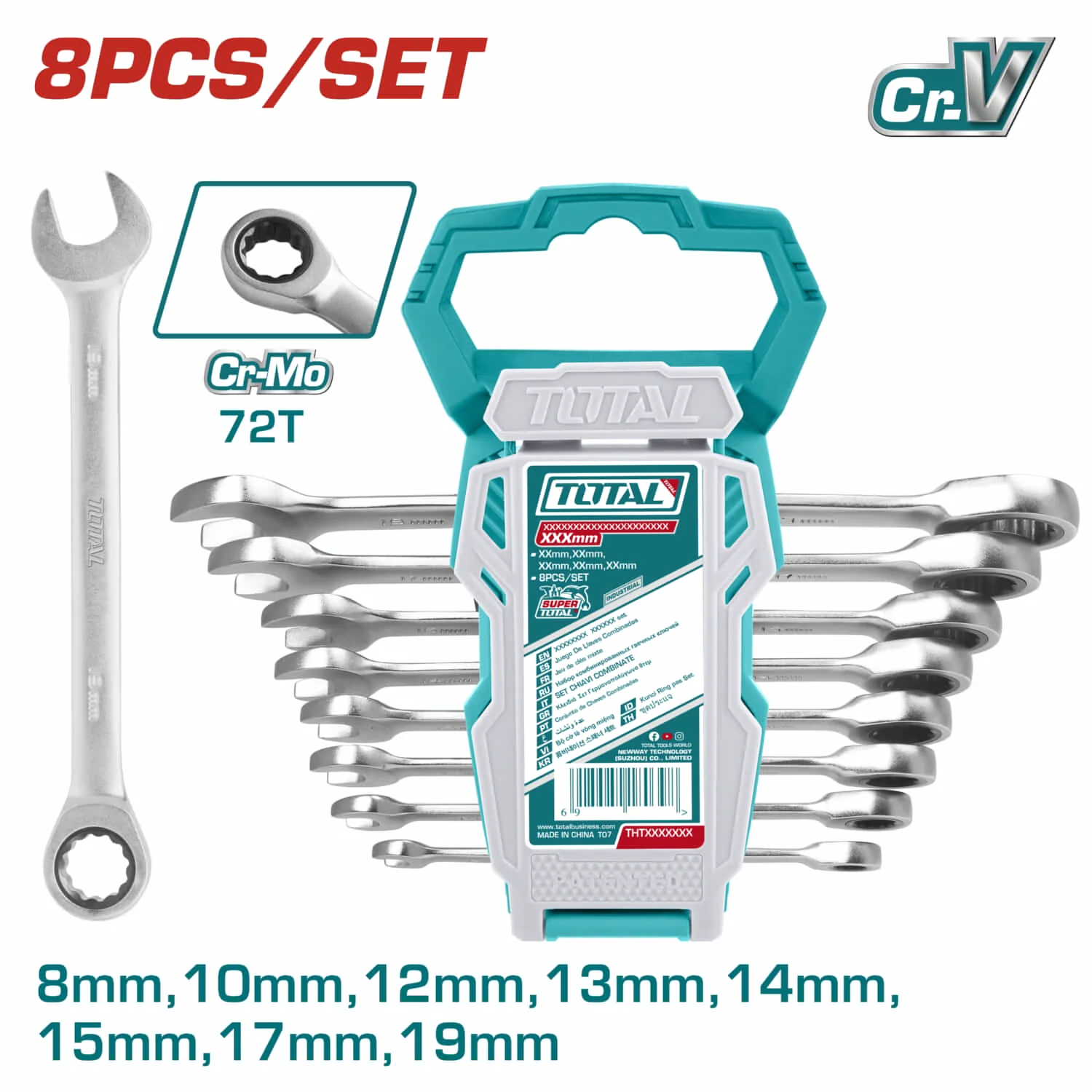 Juego 8 Pcs Llaves Inglesas Con Ratchet Size:8-19 8,10,12,13,14,15,17,19 Mm. CR-V.