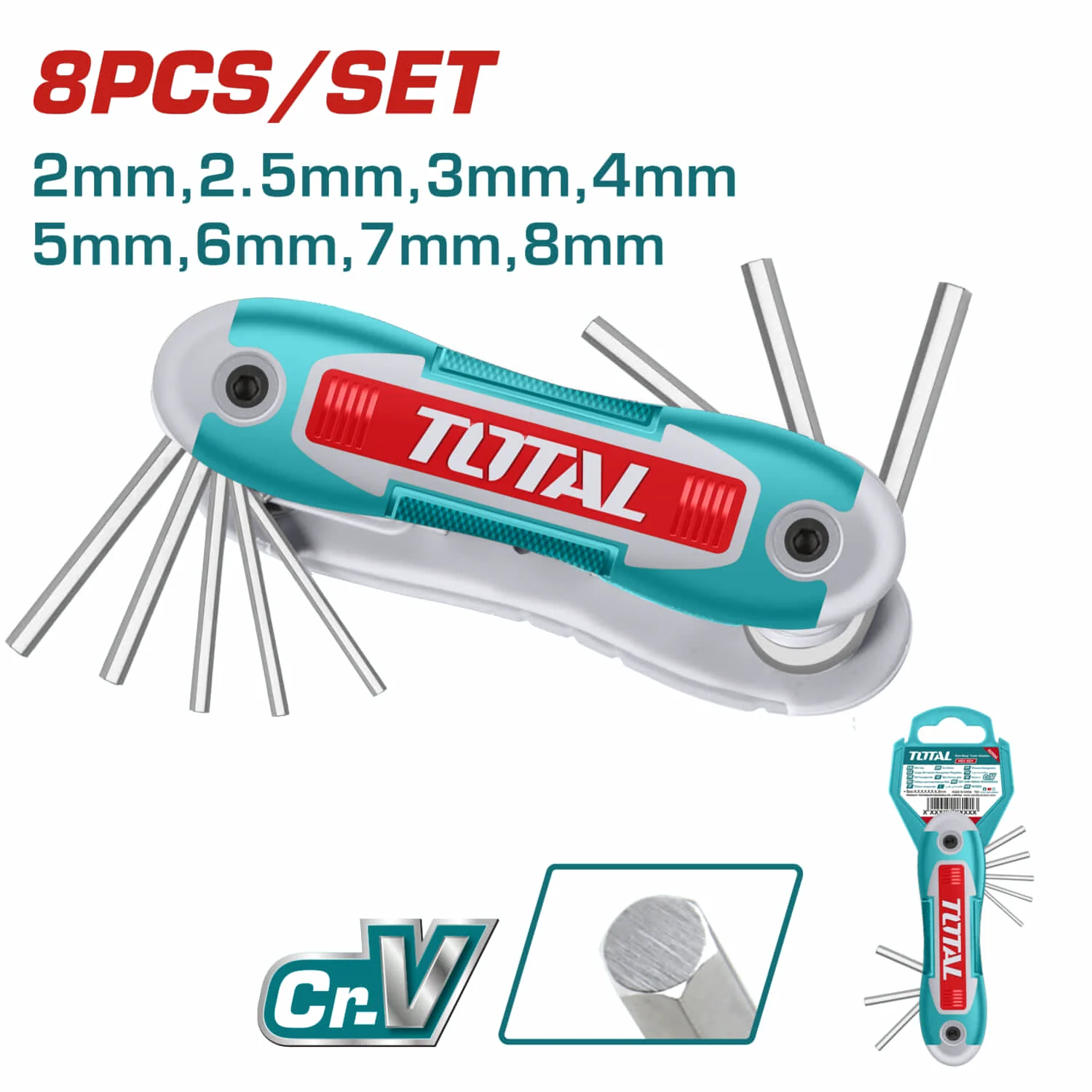 Juego 8Pza De Llave Allen Cr-V.2-8Mm. Set De Bolsillo Estilo Navaja.