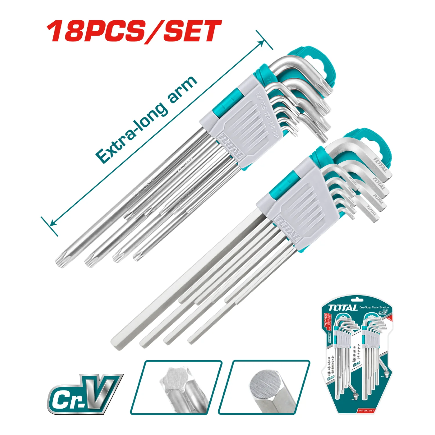Juego De 18 Llaves L Hex Y Torx. Extra Largas . CR-V. 9 Pcs Hex 1.5-10Mm Y 9 Torx T10-T50 - Image 2