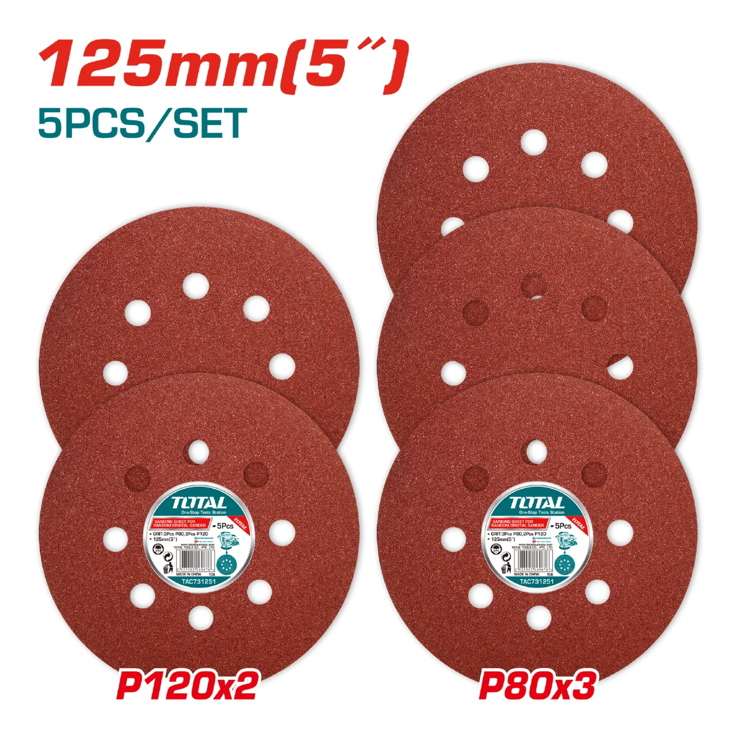 Juego De Discos De Lija Para Lijadora Orbital De 125Mm. 3 Pzas P80 Y 2 Pzas P120. - Image 2