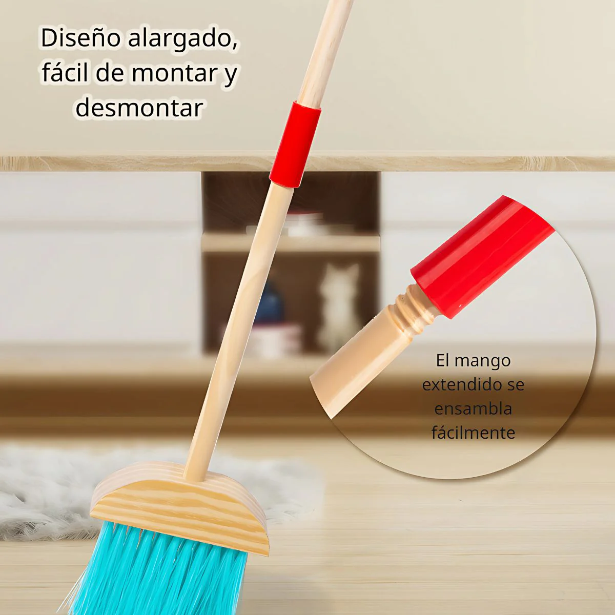 Juego De Limpieza Para Niños De Madera Con Escoba, Trapeador Y Cepillos. Set Educativo De Aseo Para Niños 62.5X20cm. - Image 2