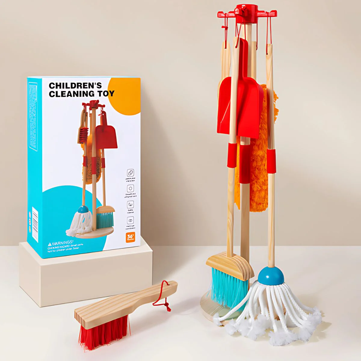 Juego De Limpieza Para Niños De Madera Con Escoba, Trapeador Y Cepillos. Set Educativo De Aseo Para Niños 62.5X20cm. - Image 4