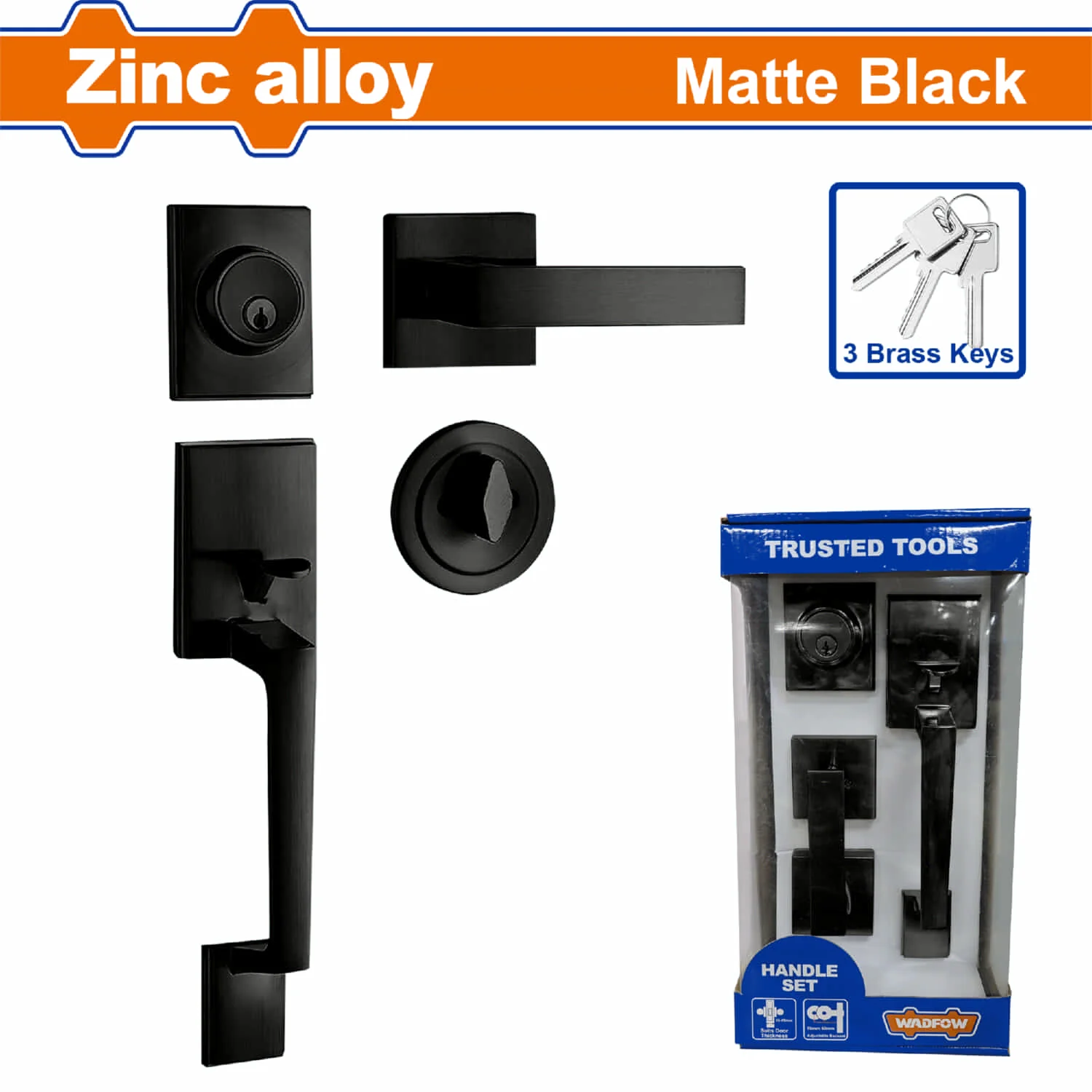 Cerradura Puerta De Entrada Principal. Negro Mate. 3 Llaves. Con Gatillo Cilindro Único. Puerta Grosor 35-45Mm Manija