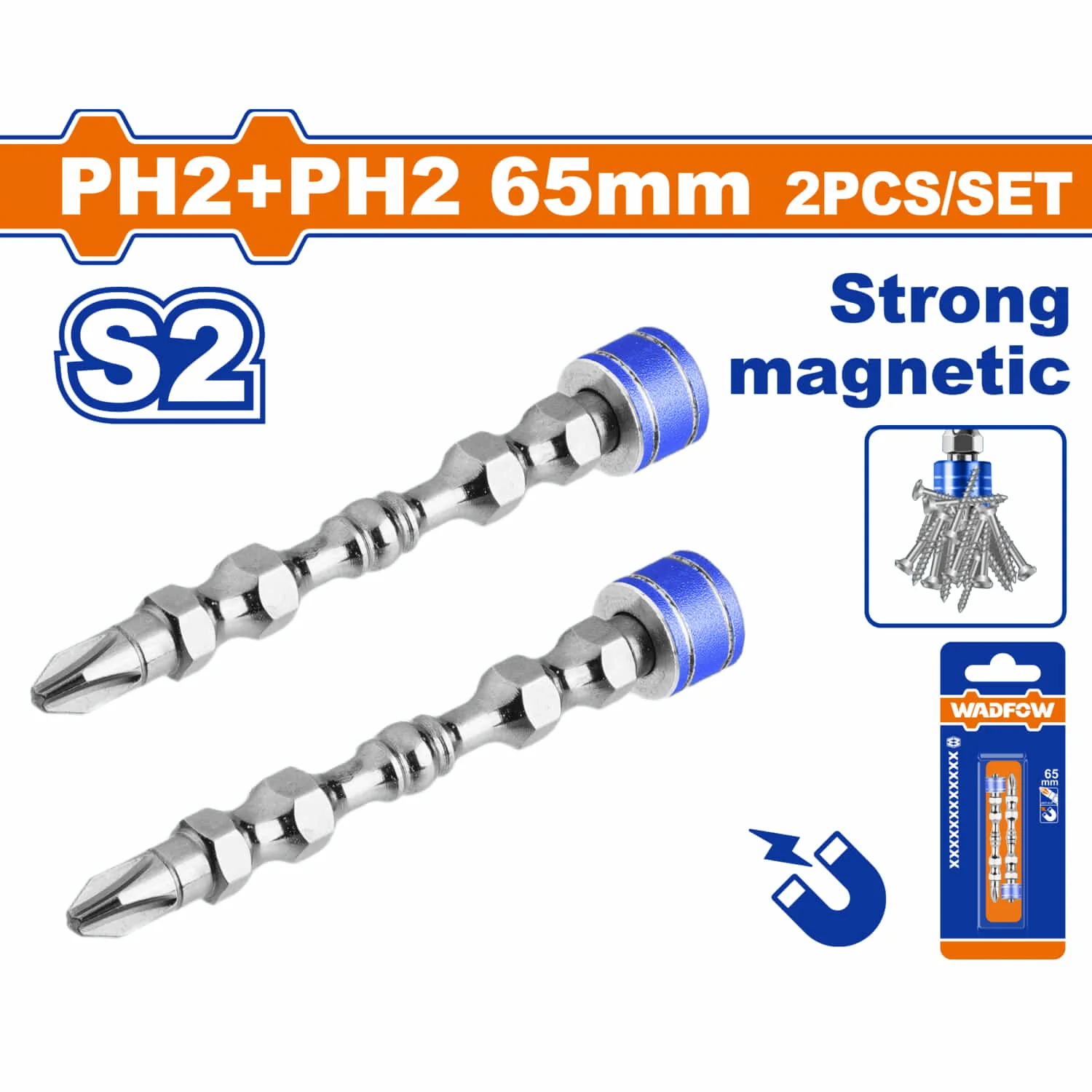 Puntas De Destornillador Magnéticas PH2 65Mm Anillo Magnético Set 2 Pzas.
