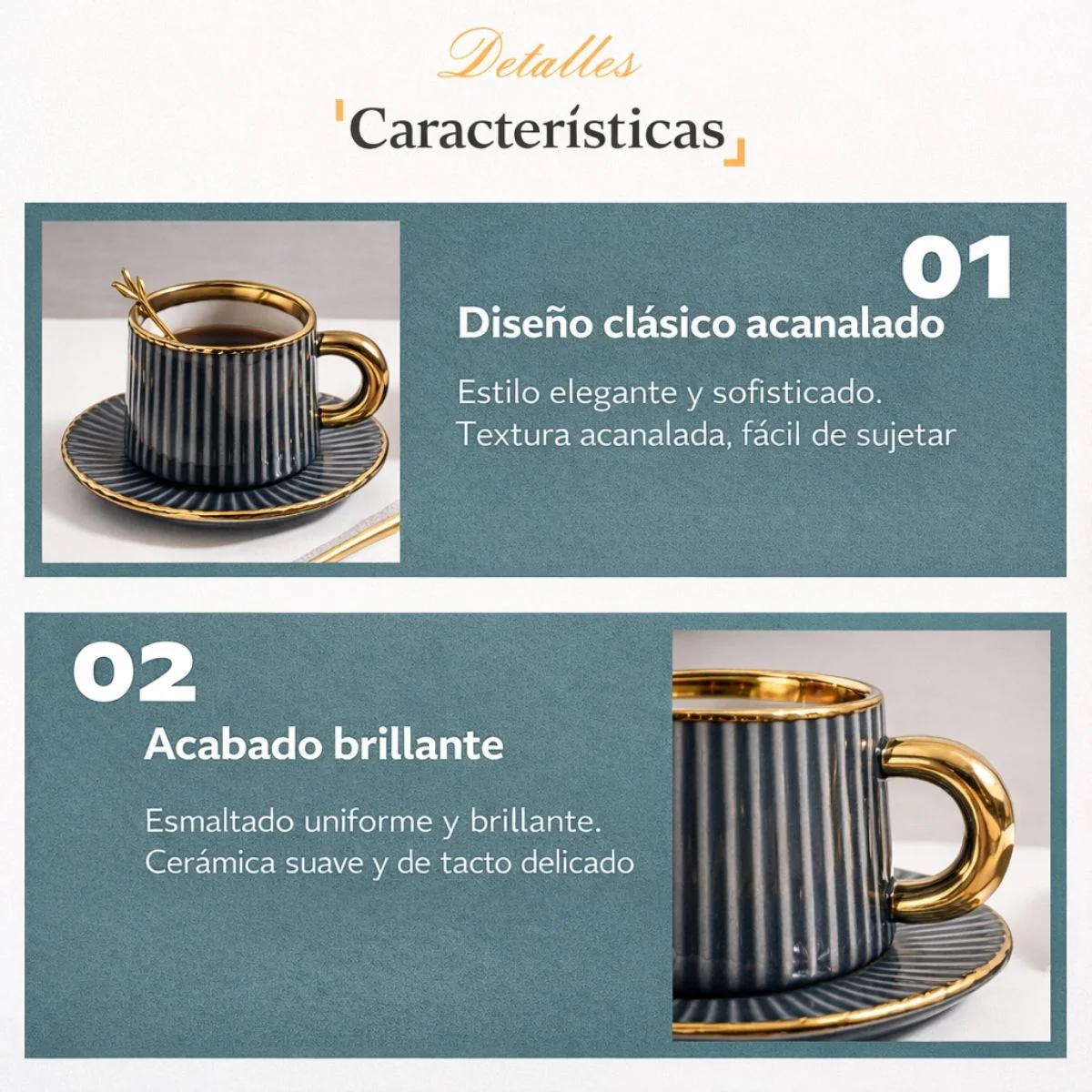 Juego De Vajilla De Porcelana 21 Piezas Gris Con Borde Dorado Estilo Europeo, Esmalte Liso, Apta Para Café, Té Y Restaurante - Image 3