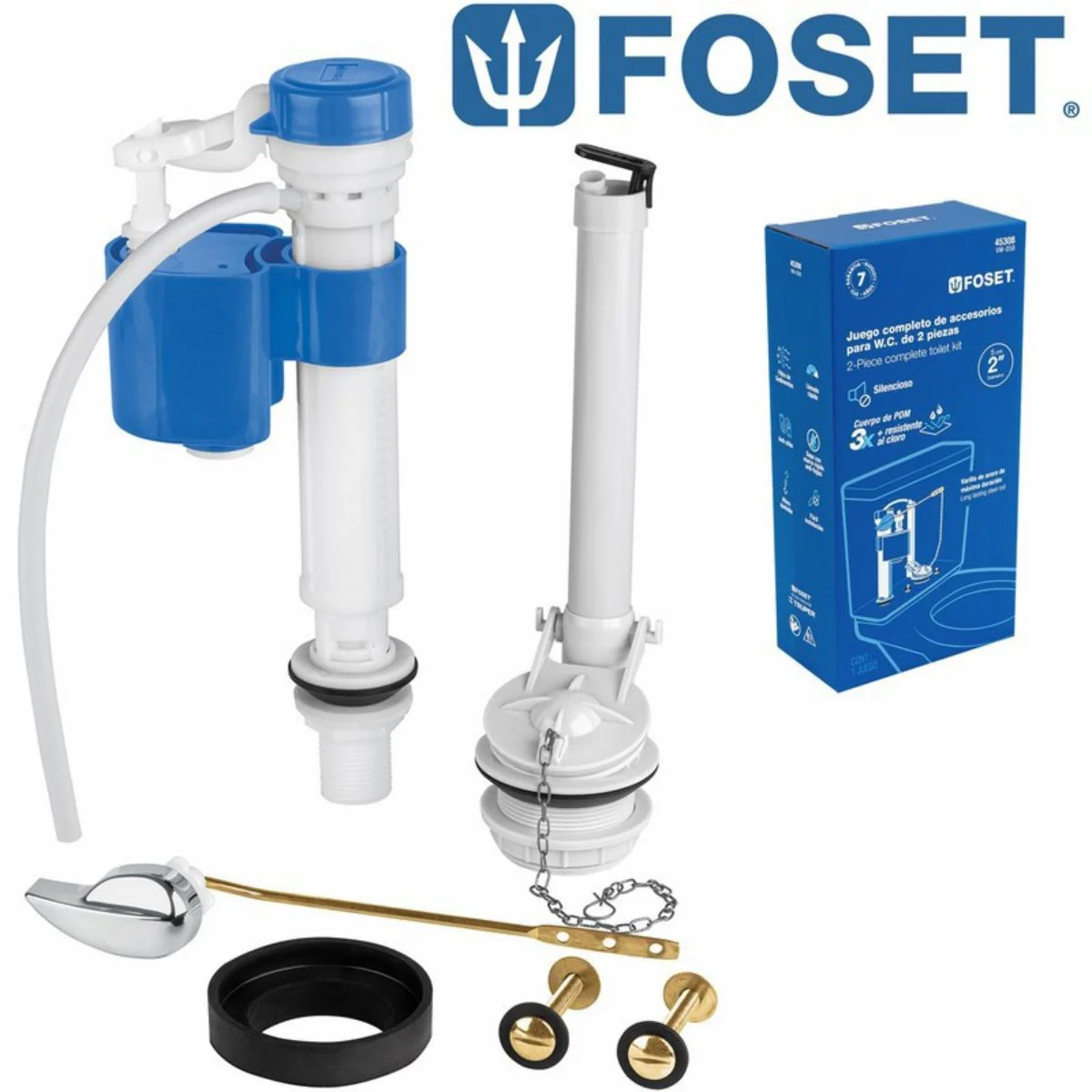 JUEGO FERRETERIA TANQUE FOSET De Metal Valvula Flotador 5Pzs REPUESTO PARA INODORO