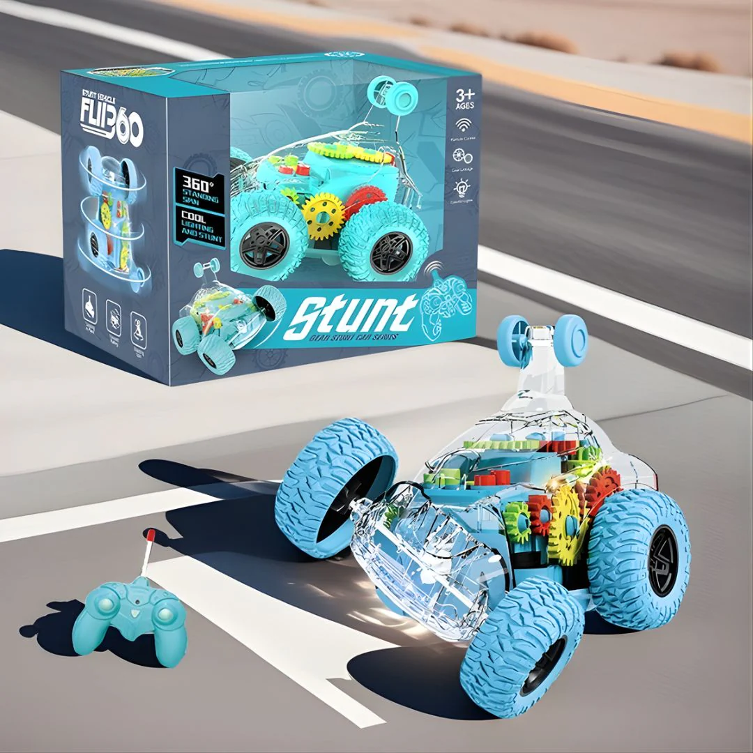 Juguete Acrobático 360° A Control Remoto. Carrito Infantil Giratorio Con Luces LED (17.5X12.4X14.5Cm). Color Celeste.