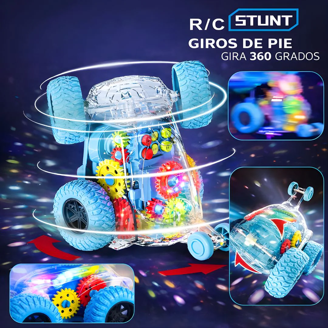 Juguete Acrobático 360° A Control Remoto. Carrito Infantil Giratorio Con Luces LED (17.5X12.4X14.5Cm). Color Celeste. - Image 3