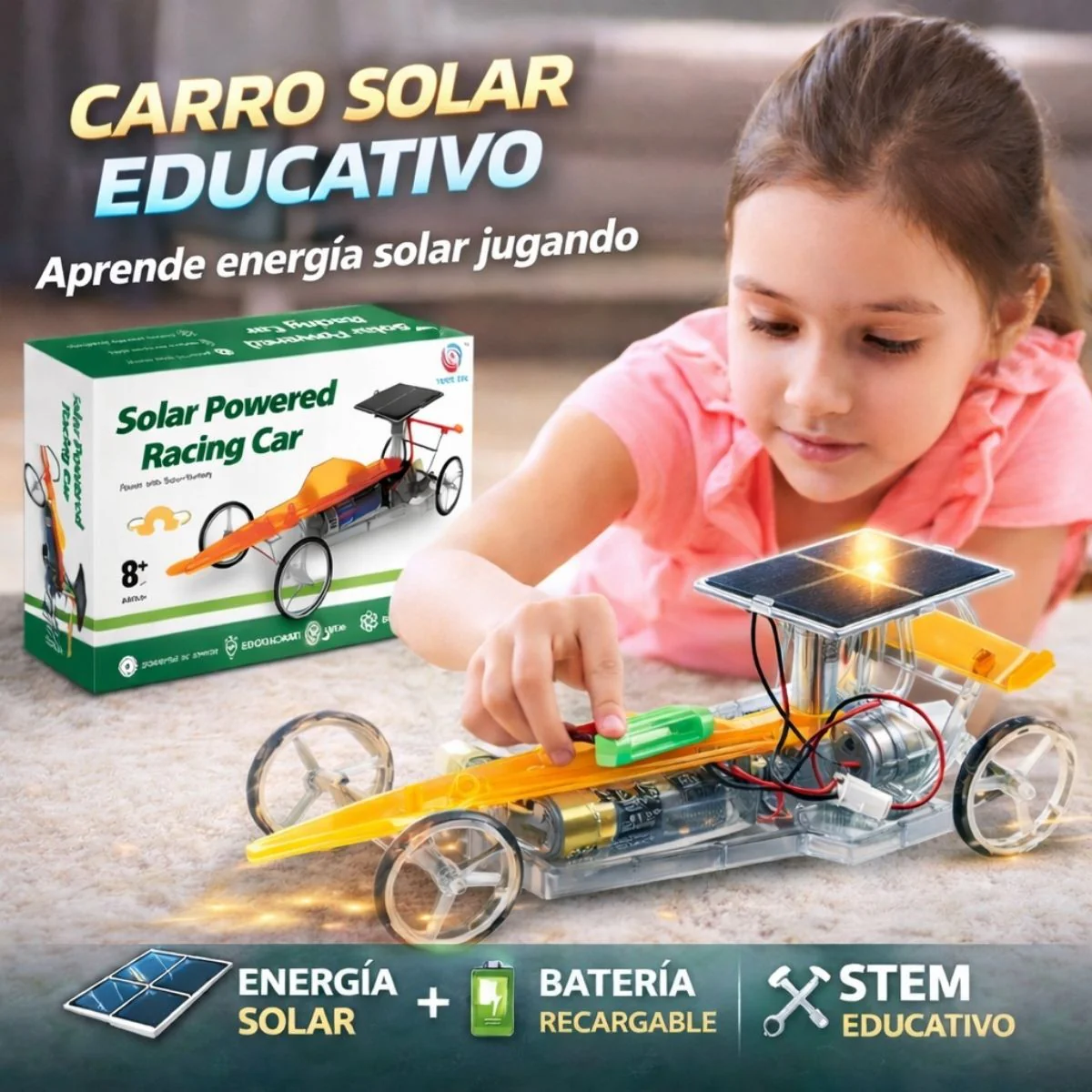 Juguete Auto Solar Educativo Armable Para Niños. Coche De Carreras Con Energía Solar Y Batería. Juguete STEM De Ensamblaje Científico