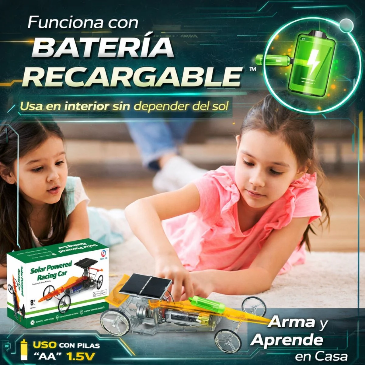 Juguete Auto Solar Educativo Armable Para Niños. Coche De Carreras Con Energía Solar Y Batería. Juguete STEM De Ensamblaje Científico - Image 2