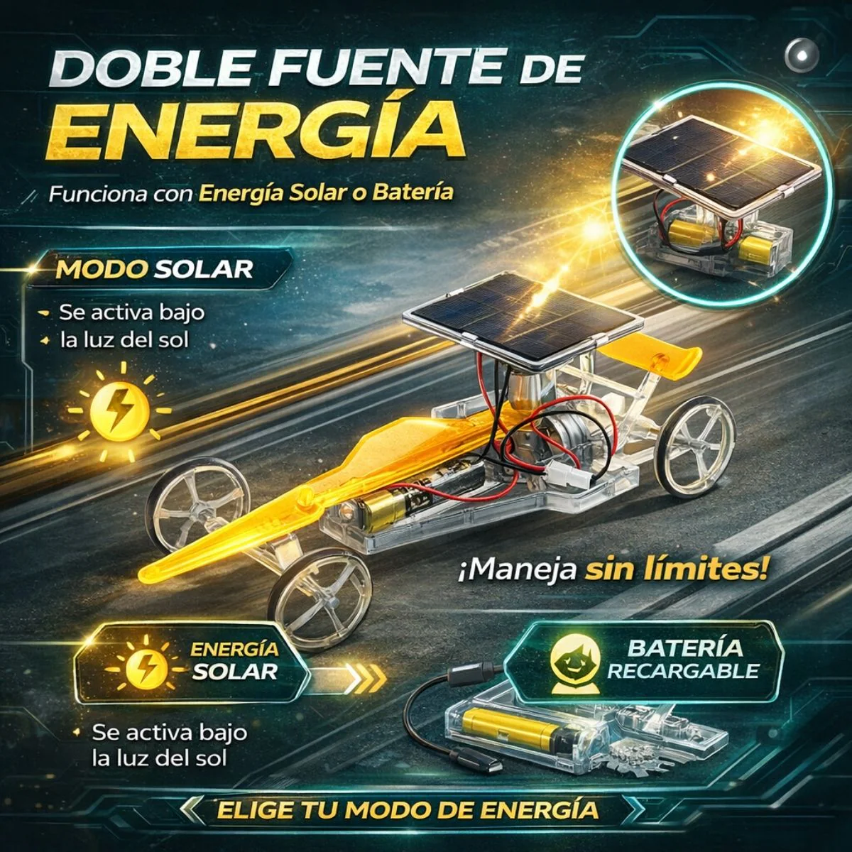Juguete Auto Solar Educativo Armable Para Niños. Coche De Carreras Con Energía Solar Y Batería. Juguete STEM De Ensamblaje Científico - Image 3