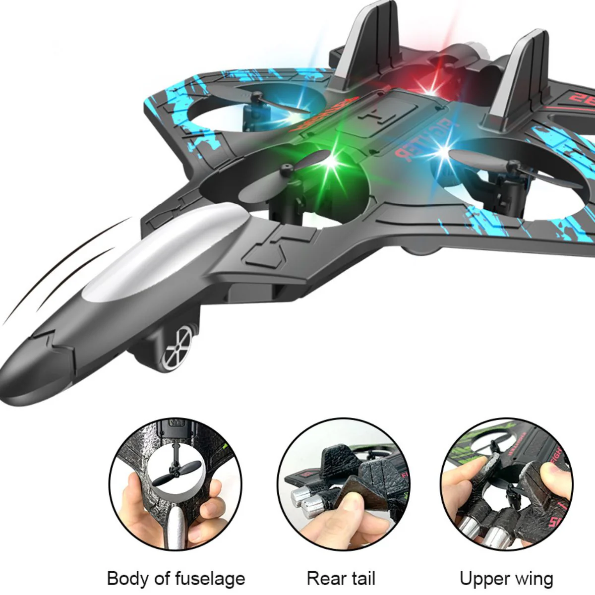 Juguete De Avión Con Planeador A Control Remoto. Dron De Espuma Con Luz Con Rotación De 360°. 25X18x5.6Cm. - Image 3