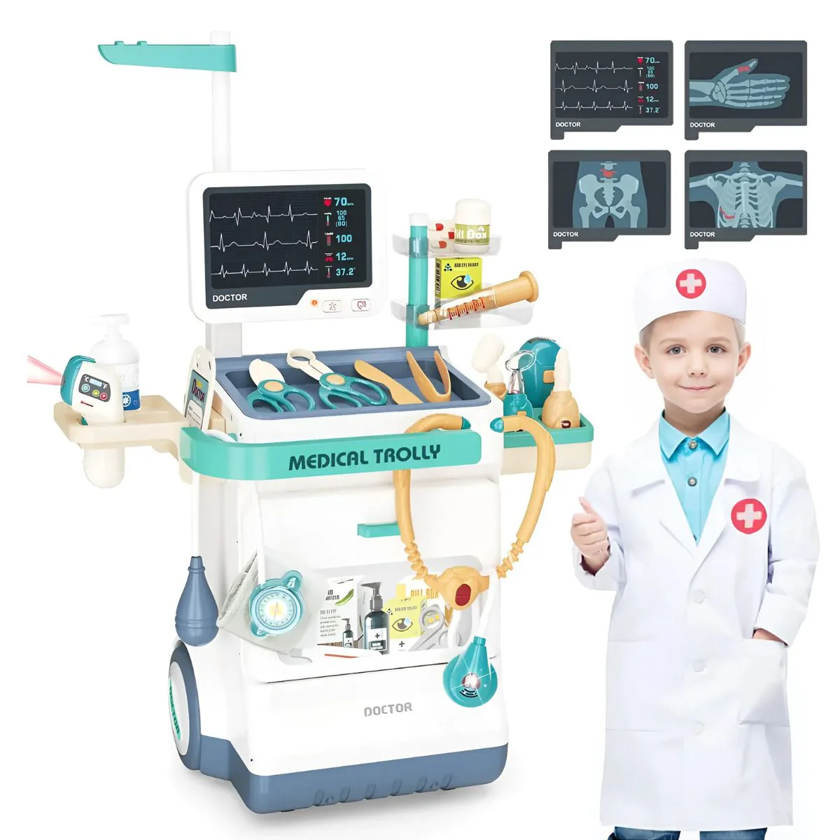 Juguete De Carrito De Médico Infantil Con Sonido Y Luz. Juego De Doctor Completo Con Accesorios. (Set De 26 Piezas)