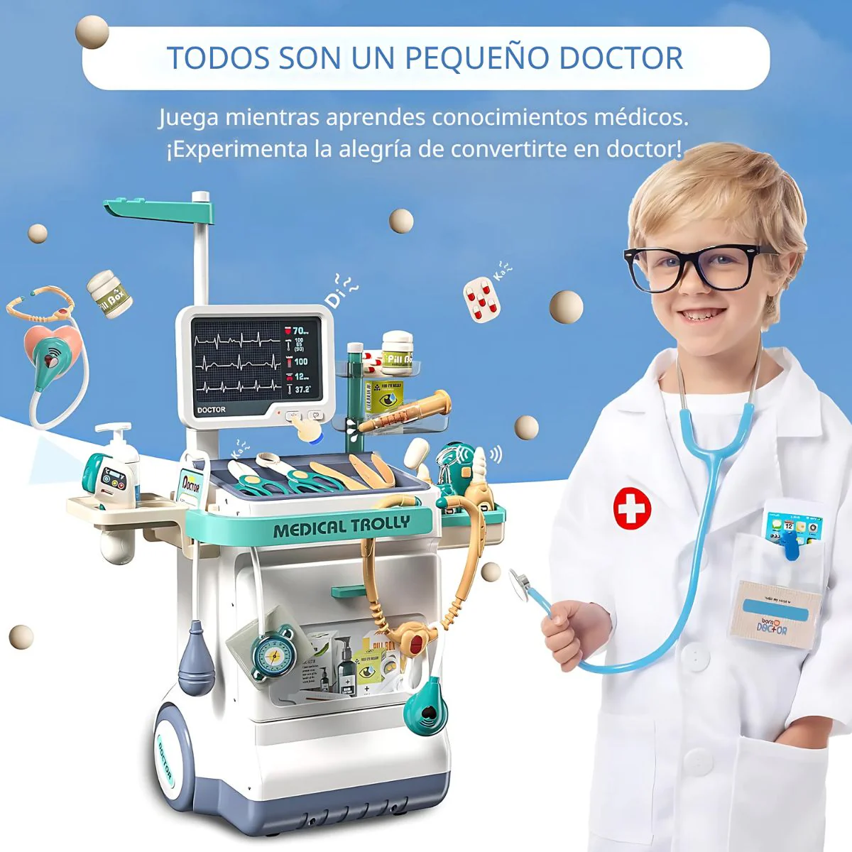 Juguete De Carrito De Médico Infantil Con Sonido Y Luz. Juego De Doctor Completo Con Accesorios. (Set De 26 Piezas) - Image 2