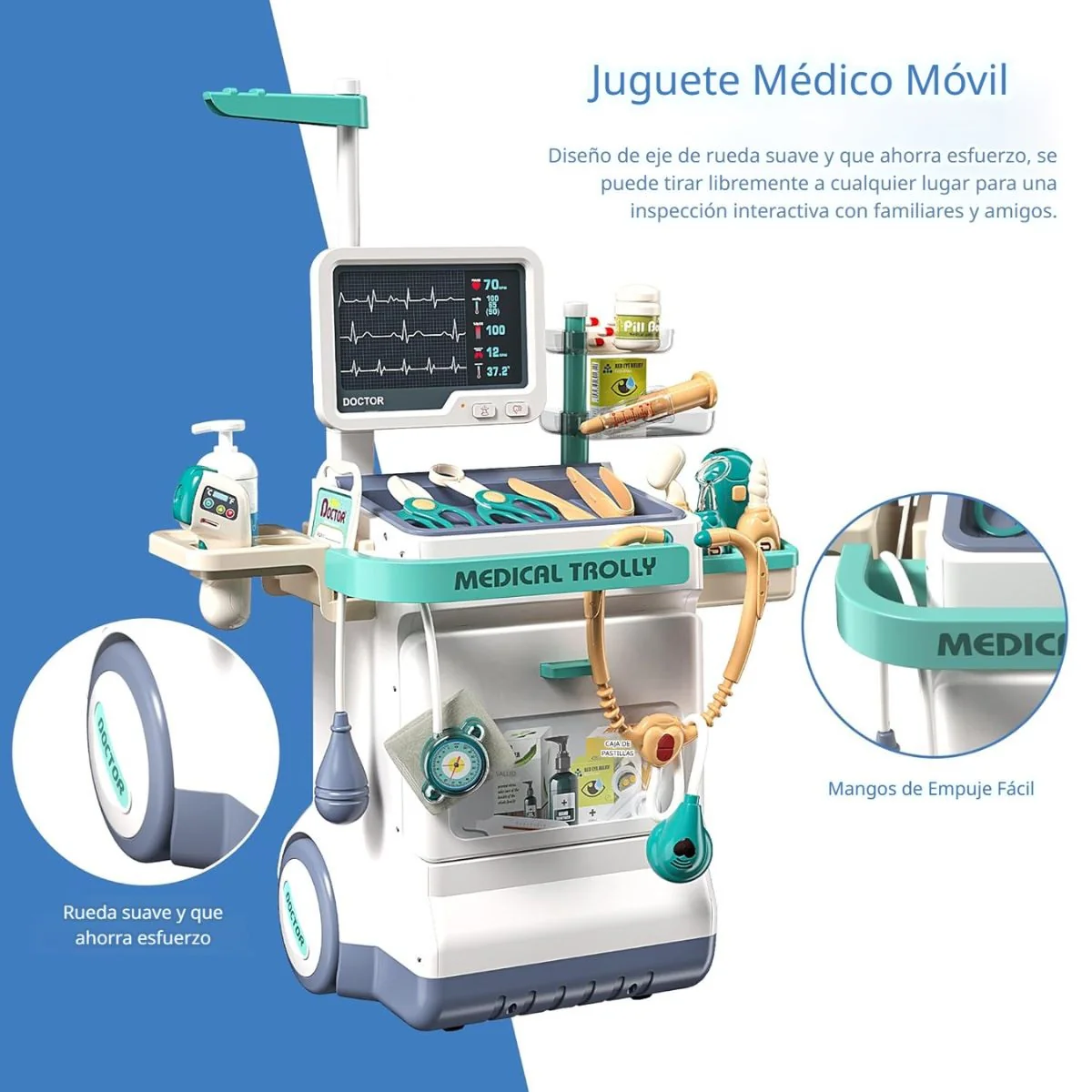 Juguete De Carrito De Médico Infantil Con Sonido Y Luz. Juego De Doctor Completo Con Accesorios. (Set De 26 Piezas) - Image 3