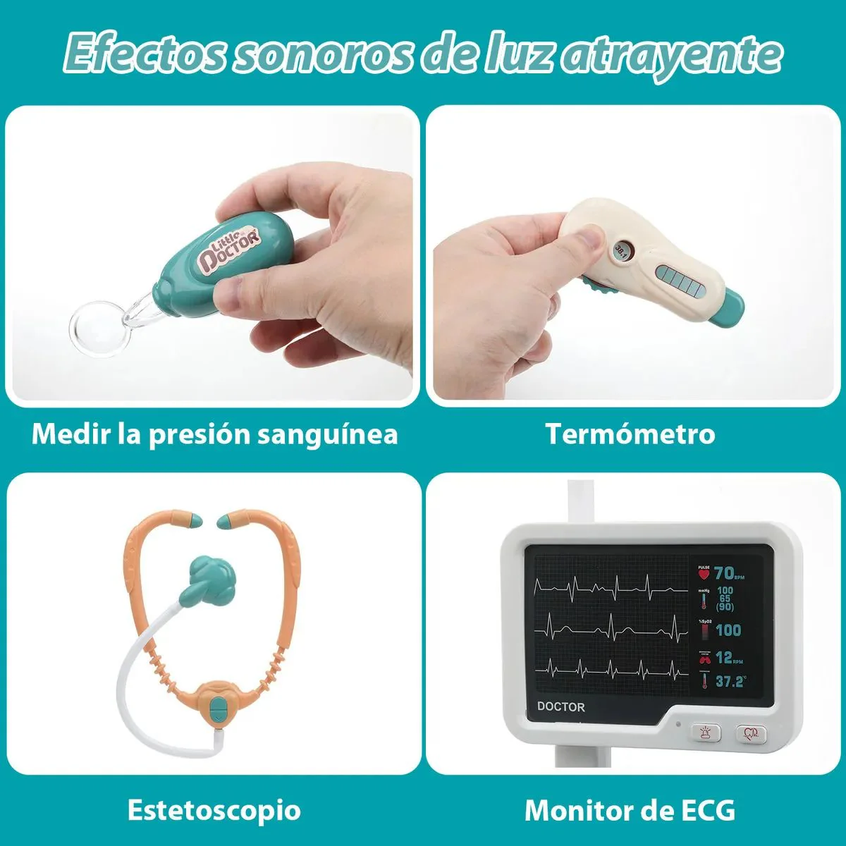 Juguete De Carrito De Médico Infantil Con Sonido Y Luz. Juego De Doctor Completo Con Accesorios. (Set De 26 Piezas) - Image 4