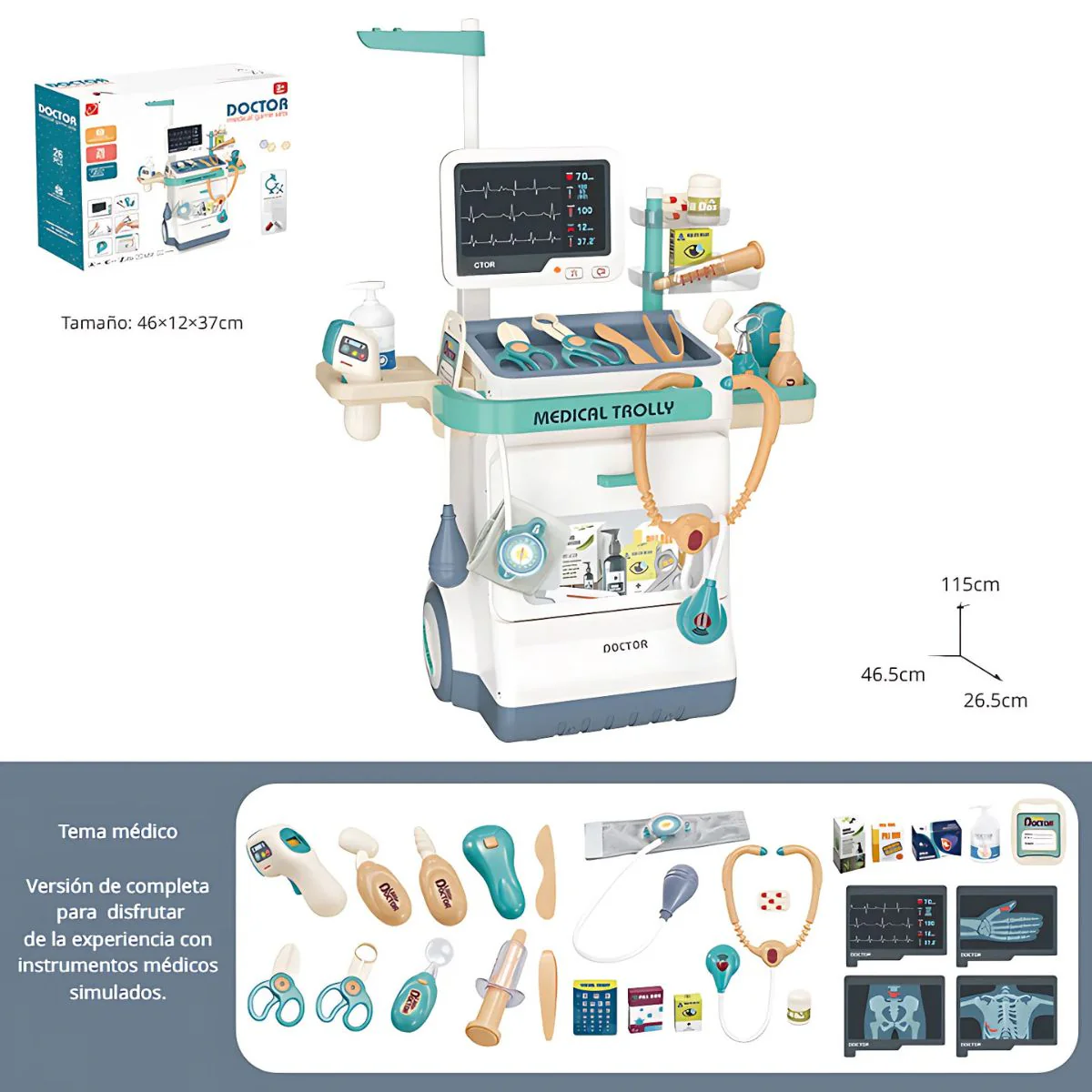 Juguete De Carrito De Médico Infantil Con Sonido Y Luz. Juego De Doctor Completo Con Accesorios. (Set De 26 Piezas) - Image 6