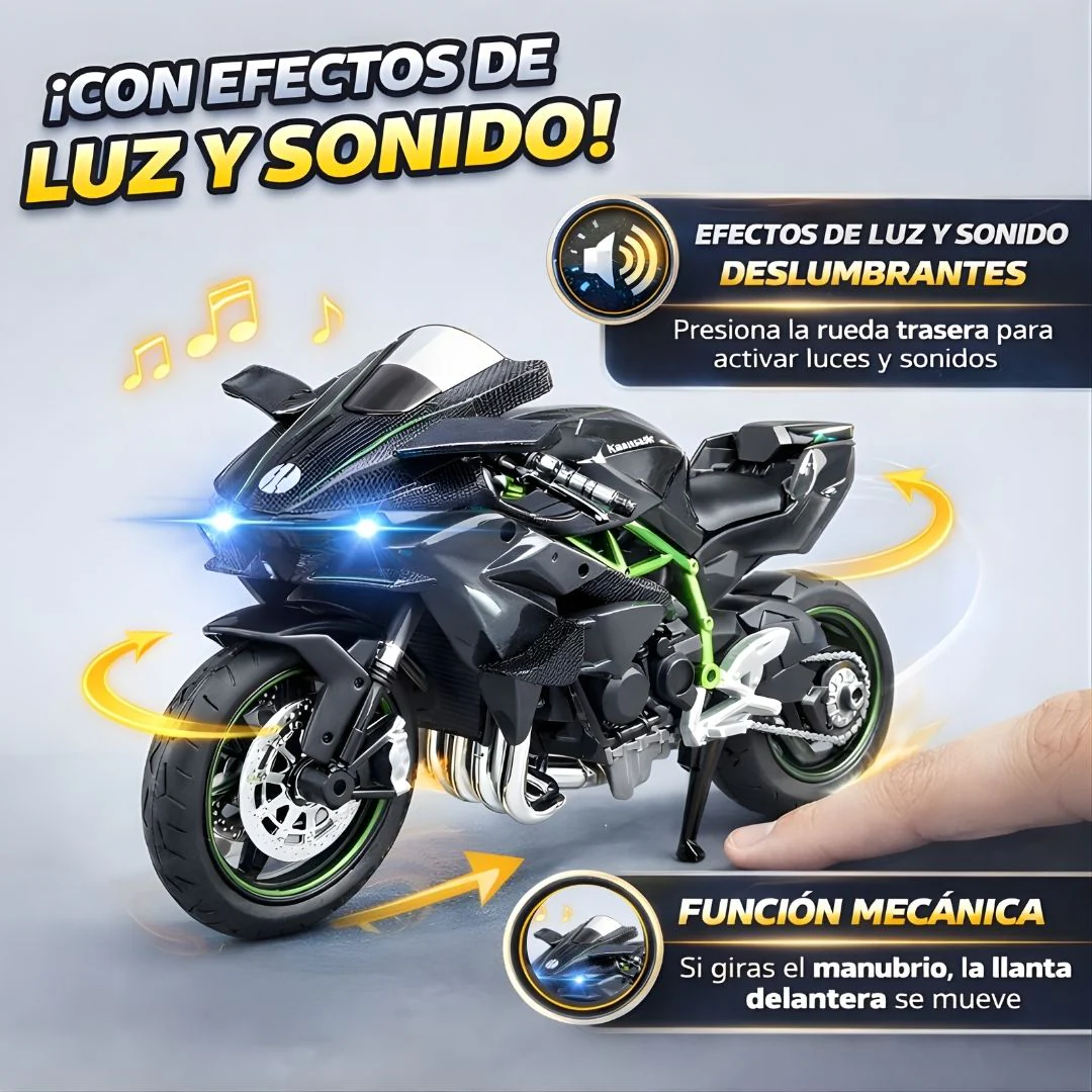 Juguete De Motocicleta Kawasaki Ninja H2R Con Luz LED Y Sonido. Modelo A Escala 1:12 Para Colección. Color Gris (17.6X5.6X9cm). - Image 2
