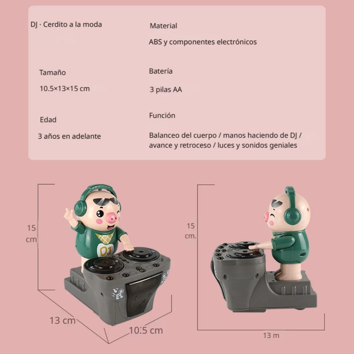 Juguete Dj Cerdito Musical Infantil Con Movimiento De ABS Alta Resistencia. Juguete Divertido Para Niños Con Música Y Luces. Recargable - Image 5