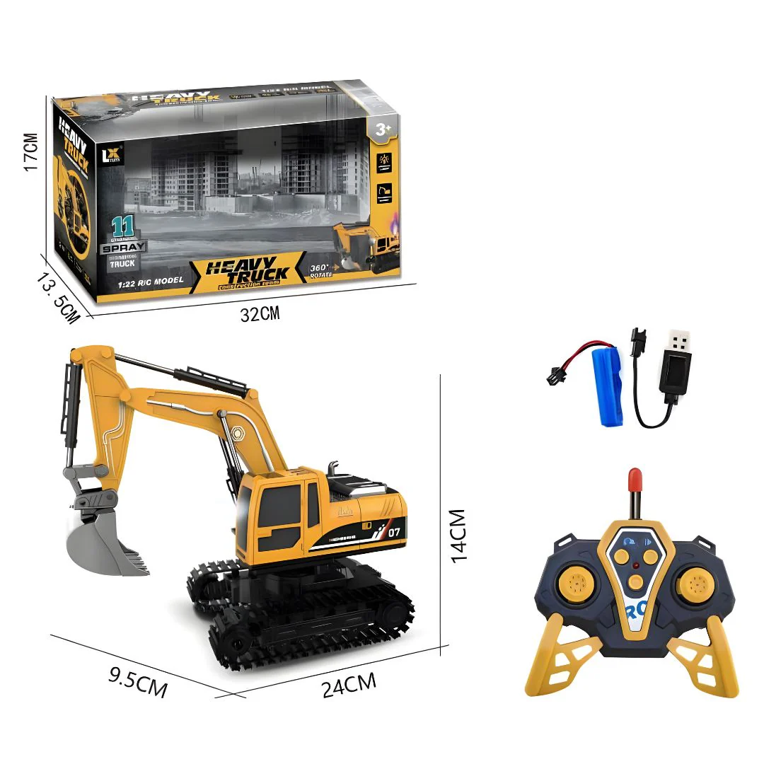 Juguete Excavadora A Escala 1:24 Con Control Remoto Y Luces LED. Carro De Construcción Para Niños (24×9.5×14Cm). - Image 2