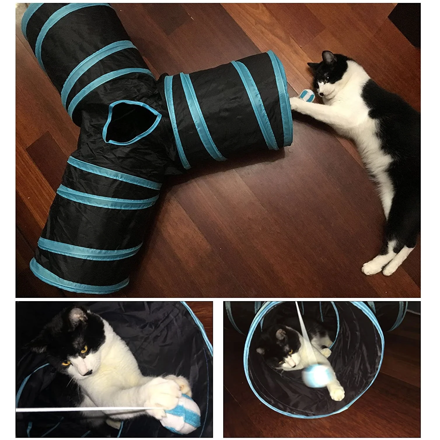 Juguete Para Gato, Tunel Plegable 80X50x25cm, Color Negro De Tela. - Image 2