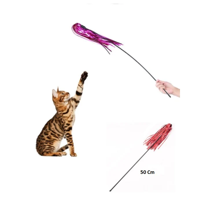 Juguete Para Gato Varita Con Cintas. Color Rojo Tamaño 50Cm - Image 2